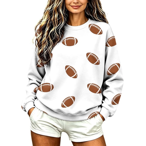 Sweatshirts for Women Long Sleeve Round Neck Ladies Rugby Print Casual Home Pullover Sweater