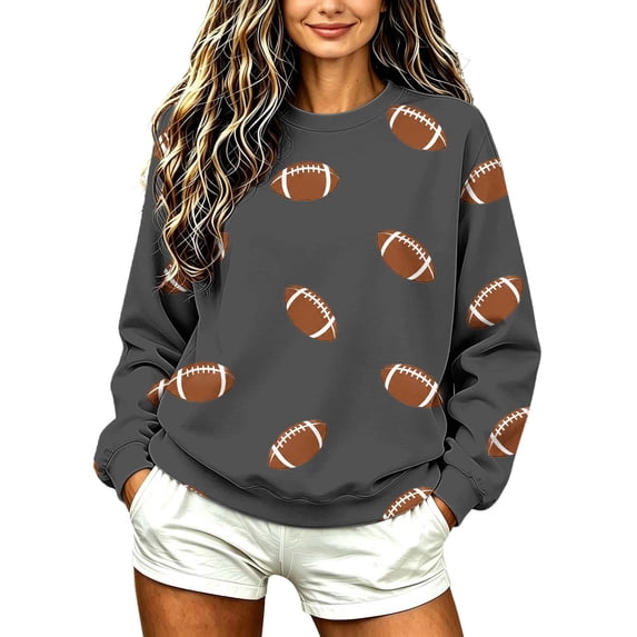 Sweatshirts for Women Long Sleeve Round Neck Ladies Rugby Print Casual Home Pullover Sweater