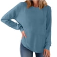 thumbnail image 1 of Sweatshirts for Women Long Sleeved Round Neck Curved Hem Winter Loose Top,Tops for Women Blue, 1 of 5
