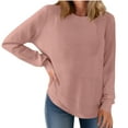 thumbnail image 1 of Sweatshirts for Women Long Sleeved Round Neck Curved Hem Winter Loose Top,Tops for Women Pink, 1 of 5