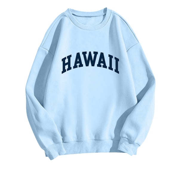 Sweatshirts for Women Loose Fit Fall Crew Neck Long Sleeve Bubble Cuff Off the Shoulder Drawstring Graphiprint Pullover Cotton Hoodies(Sky Blue,L)