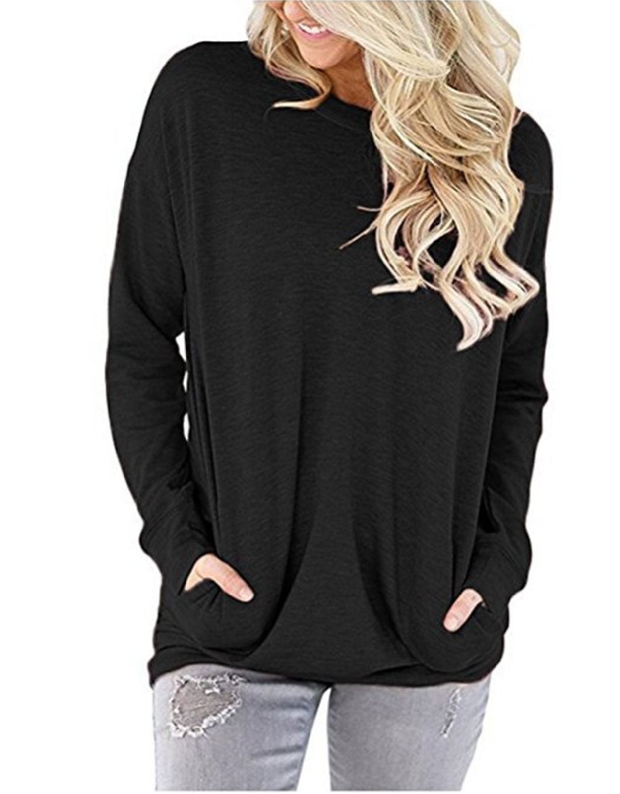 Women's Oversized Sweatshirt Waffle Long Sleeve Split Pullover Tunic Tops