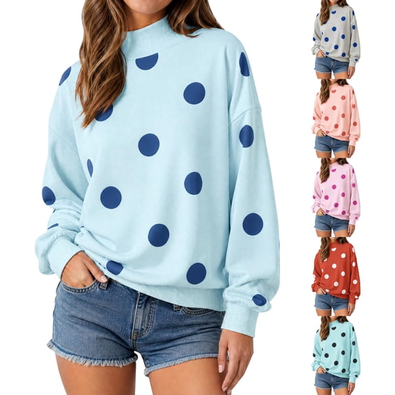 Sweatshirts for Women Mock Neck Long Sleeve Sweatshirt Oversized Loose Fit Print Pullover Casual Fall Tops