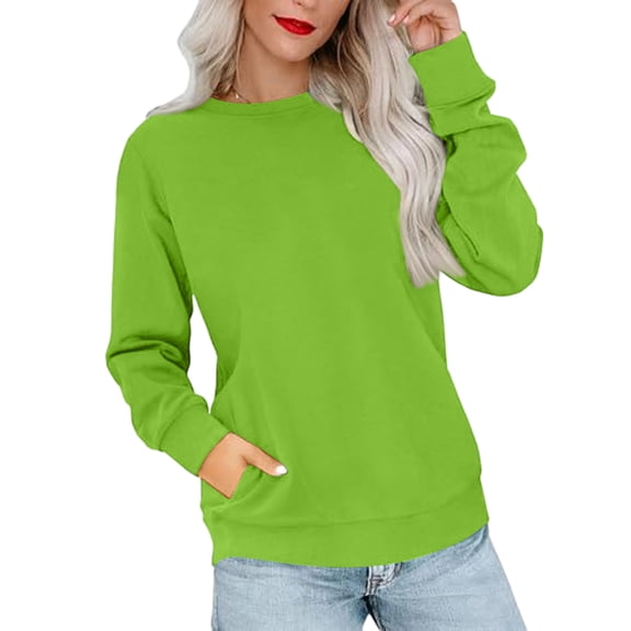 Sweatshirts for Women No Hood Crewneck Loose Fit Fleece Pullover Fall Fashion Clothes with Pocket Green M