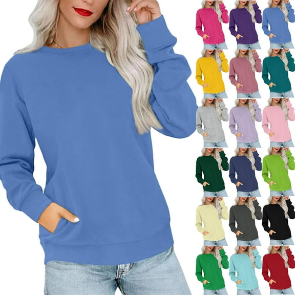 Sweatshirts for Women No Hood Crewneck Loose Fit Fleece Pullover Fall Fashion Clothes with Pocket Pink L