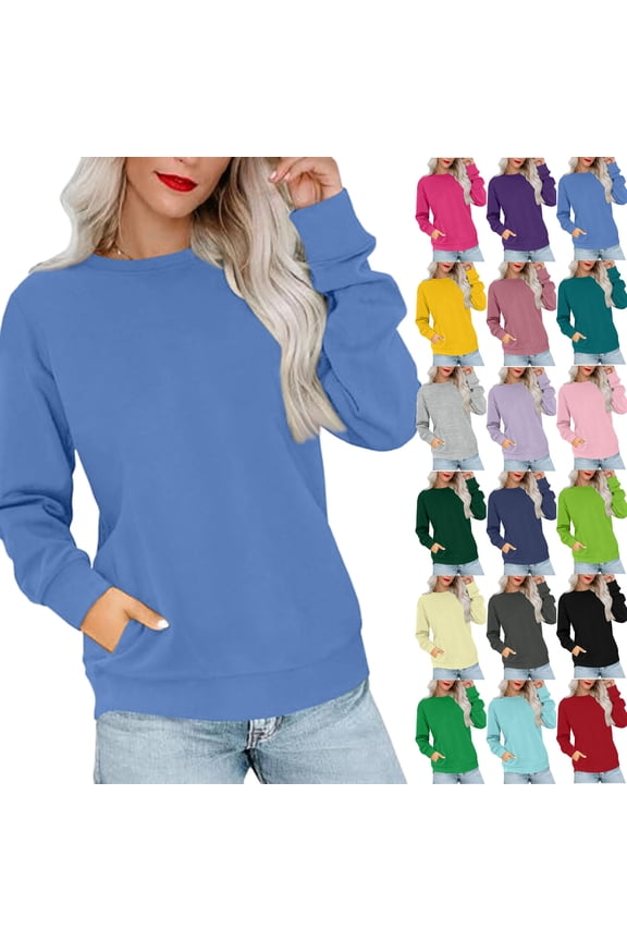 Sweatshirts for Women No Hood Crewneck Loose Fit Fleece Pullover Fall Fashion Clothes with Pocket White XL