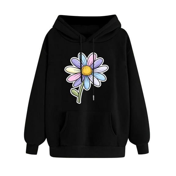 Sweatshirts for Women Oversized Graphic Hoodies Funny Flower Print Pullover Top Fleece Sweatshirt with Pocket