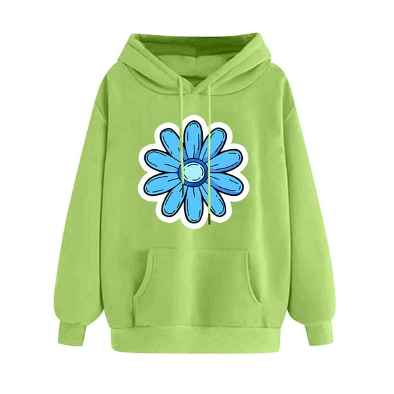 Sweatshirts for Women Oversized Graphic Hoodies Funny Flower Print Pullover Top Fleece Sweatshirt with Pocket