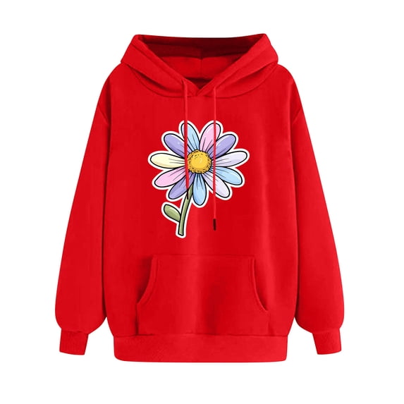 Sweatshirts for Women Oversized Graphic Hoodies Funny Flower Print Pullover Top Fleece Sweatshirt with Pocket