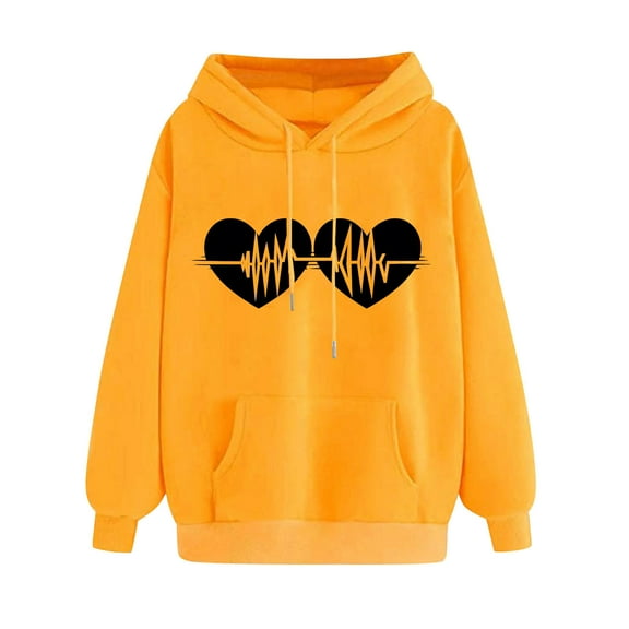 Sweatshirts for Women Oversized Graphic Hoodies Funny Heart Print Pullover Top Fleece Sweatshirt with Pocket