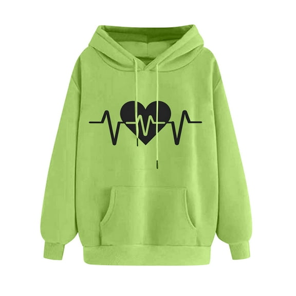 Sweatshirts for Women Oversized Graphic Hoodies Funny Heart Print Pullover Top Fleece Sweatshirt with Pocket