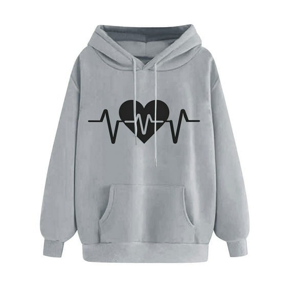 Sweatshirts for Women Oversized Graphic Hoodies Funny Heart Print Pullover Top Fleece Sweatshirt with Pocket