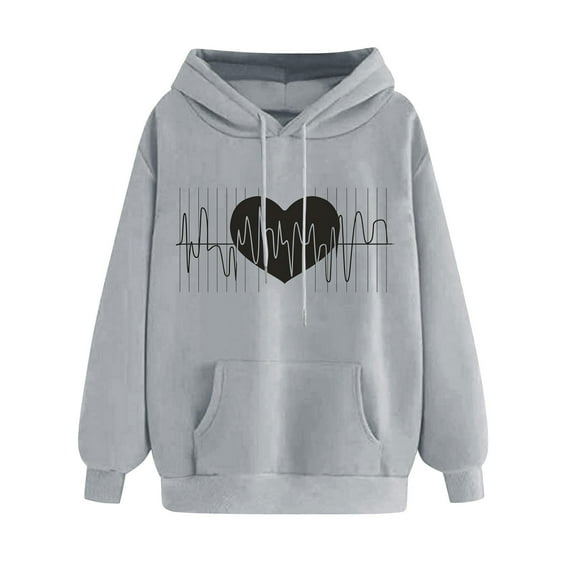 Sweatshirts for Women Oversized Graphic Hoodies Funny Heart Print Pullover Top Fleece Sweatshirt with Pocket