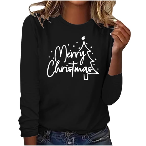 Sweatshirts for Women Plus Size Christmas Crew Neck Pullover Tops Casual Loose Graphic Long Sleeve Shirt (Black XL)