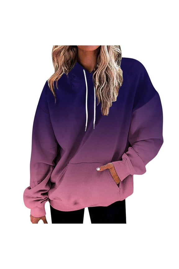 Sweatshirts for Women Plus Size Hooded Long Sleeved Button Pocket Printed Sweatshirts Purple 5XL