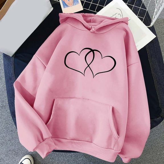 Sweatshirts for Women Plus Size Hoodie Long Sleeved Pullover Sweatshirt Pink XL