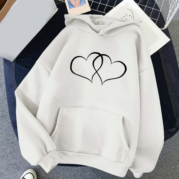 Sweatshirts for Women Plus Size Hoodie Long Sleeved Pullover Sweatshirt White 3XL