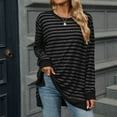 thumbnail image 1 of Sweatshirts for Women Plus Size Clearance Stripe Long Sleeve Sweatshirt Round-Neck Top Black L, 1 of 9