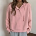 thumbnail image 1 of Sweatshirts for Women Plus Size Hooded Drawstring V-Neck Long Sleeved Casual Loose Solid Sweatshirts Pink XL, 1 of 6
