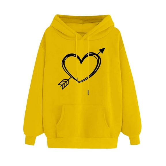 Sweatshirts for Women Plus Size Hoodie Winter Pullover Long Sleeved Sweatshirt Yellow XL