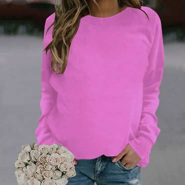 Sweatshirts for Women Plus Size Long Sleeve Round Neck Casual Sweatshirt Hot Pink XL