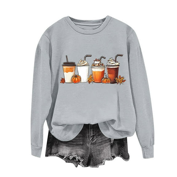 Sweatshirts for Women Plus Size Thanksgiving Printed Loose Casual Long Sleeved Sweatshirt,Tops for Women Gray XL