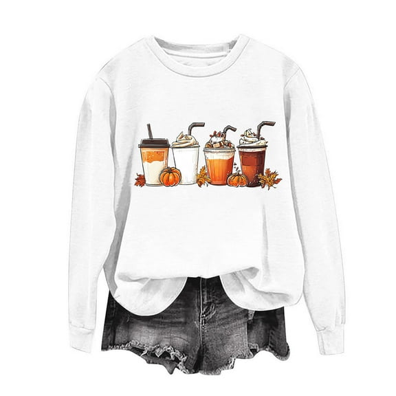Sweatshirts for Women Plus Size Thanksgiving Printed Loose Casual Long Sleeved Hooded Sweatshirt White XL