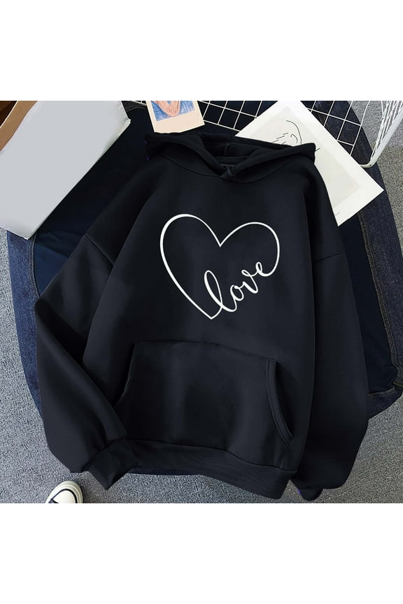 Sweatshirts for Women Plus Size Winter Hoodie Pullover Long Sleeved Sweatshir Black XL