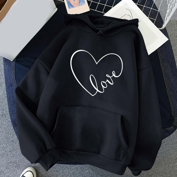 Sweatshirts for Women Plus Size Winter Hoodie Pullover Long Sleeved Sweatshir Black XL