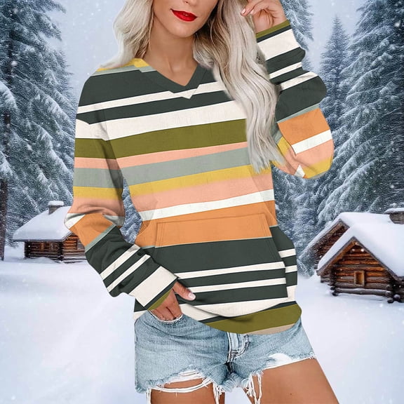 Sweatshirts for Women Printed V-Neck Long Sleeves Pocket T-shirt Blouse Casual Sweatshirt,Womens Tops Plus Size Beige XL