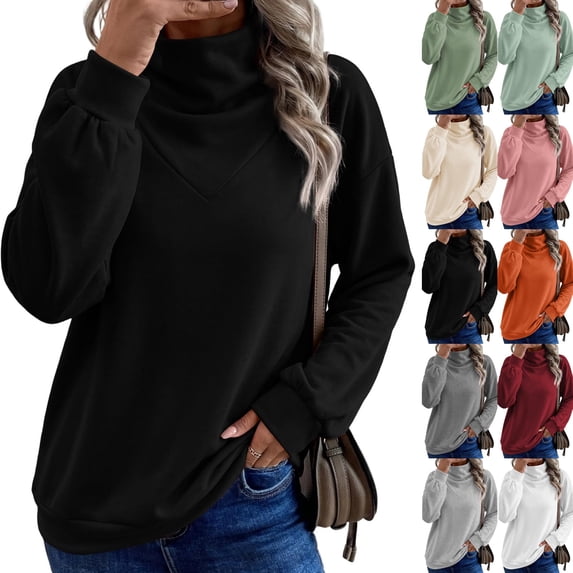 Sweatshirts for Women Puff Sleeve Relaxed Fit Casual Pullover with Front V Fall Versatile Comfy Tops Black XXL