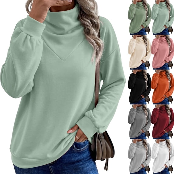 Sweatshirts for Women Puff Sleeve Relaxed Fit Casual Pullover with Front V Fall Versatile Comfy Tops Mint Green XXL
