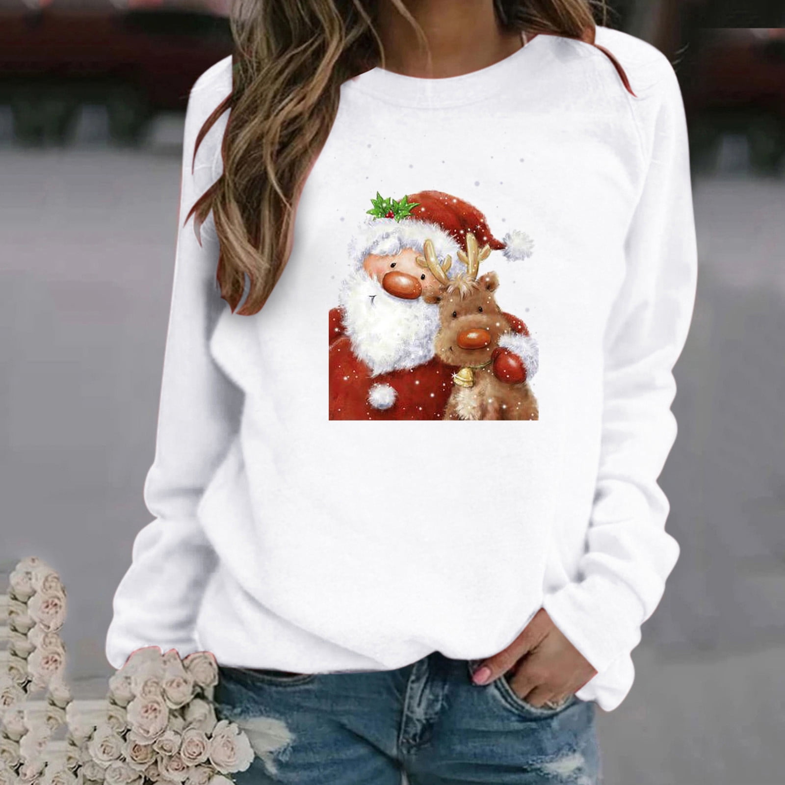 Sweatshirts for Women Round Neck Fashion Casual Long Sleeve Christmas ...