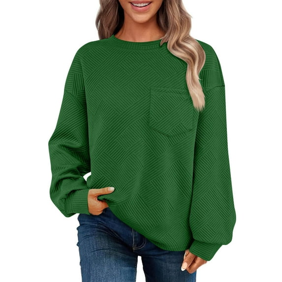 Sweatshirts for Women Round Neck Solid Color Long Sleeve Pullover Loose Tunic Tops
