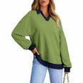 thumbnail image 1 of Sweatshirts for Women Striped Long Sleeved Lapel V-Neck Casual Fall Top,Tops for Women Army Green, 1 of 4