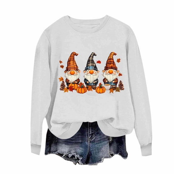 Sweatshirts for Women Thanksgiving Day Printed Long Sleeve Round Neck Hoodless Sweatshirts,Sweatshirts for Women White