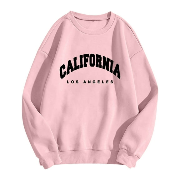 Sweatshirts for Women Trendy California Letter Printed Fall Crewneck Sweatshirt Oversize Loose Casual Pullover Top Sweatshirt Pink M