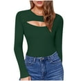 thumbnail image 1 of Sweatshirts for Women Trendy, Sexy Cut Out Long Sleeve Tops for Women, Round Neck Ribbed Knit Fitted Tee T-Shirt,Open Chest Design for Going Out Tee, 1 of 5
