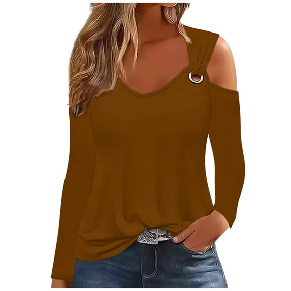 Sweatshirts for Women Trendy Womens Sweatshirt Fall Casual Solid Off Shoulder Pullover V Neck Sweatshirt