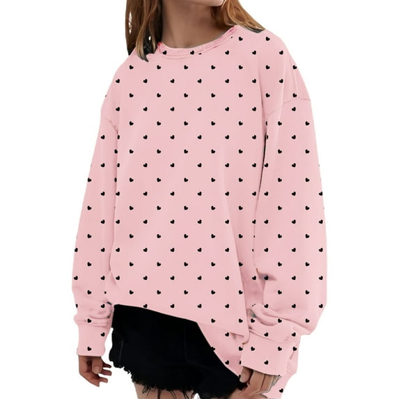 Sweatshirts for Women Trendy, Yigetop Women's Casual Printed Fashion Long Sleeve Fleece Crew Neck Sweatshirt Cute Sweatshirts Pink L