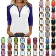 thumbnail image 1 of Sweatshirts for Women V-Neck 3/4 Sleeve Button-up Plus Size Shirts Women's Winter Casual Loose Pullover Blouse Tops Navy#01 3XL, 1 of 10