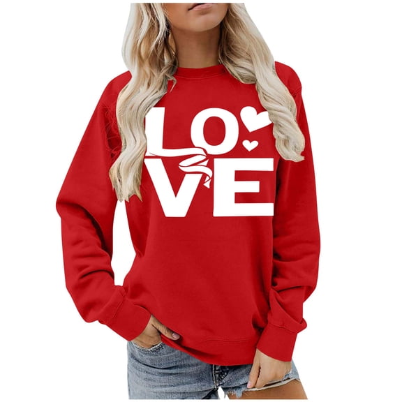 Sweatshirts for Women Valentines Casual Long Sleeve Shirts Loose Valentine's Day Love Heart Printed Blouses Pullover Tops