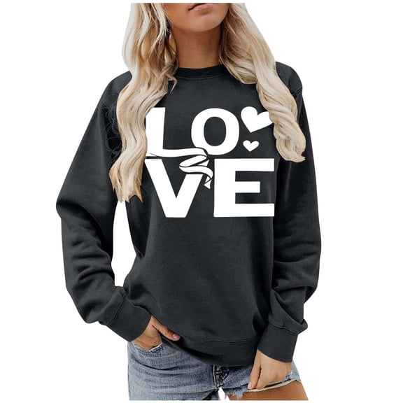 Sweatshirts for Women Valentines Casual Long Sleeve Shirts Loose Valentine's Day Love Heart Printed Blouses Pullover Tops