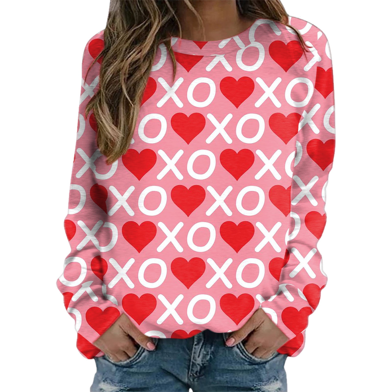 Sweatshirts for Women Valentines Day for Love Heart Letter Print Loose Crew Neck Graphic