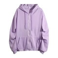 thumbnail image 1 of Sweatshirts for Women Winter Warm Trendy Long Sleeve Loose Solid Hooded Zipper Pocket Hoodie Coat Hoodies for Women Purple S, 1 of 3
