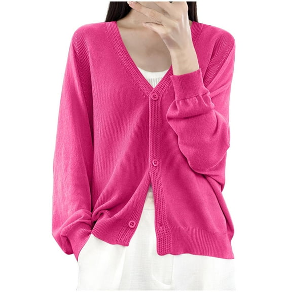 Sweatshirts for Women, Women's Basic Solid V Neck Cardigan Sweaters - 2025 Fall Long Sleeve Knit Casual Button Up Outerwear Coats
