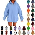 thumbnail image 1 of Sweatshirts for Women, Women's Casual Solid Color Round Neck Long Sleeved Top Loose Hooded Sweatshirts, Light Blue S, 1 of 5