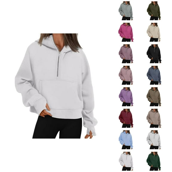 Sweatshirts for Women Women's Solid Color Sweatshirt Women's Fashion Casual Zipper Long Sleeved Loose Solid Color Hoodie