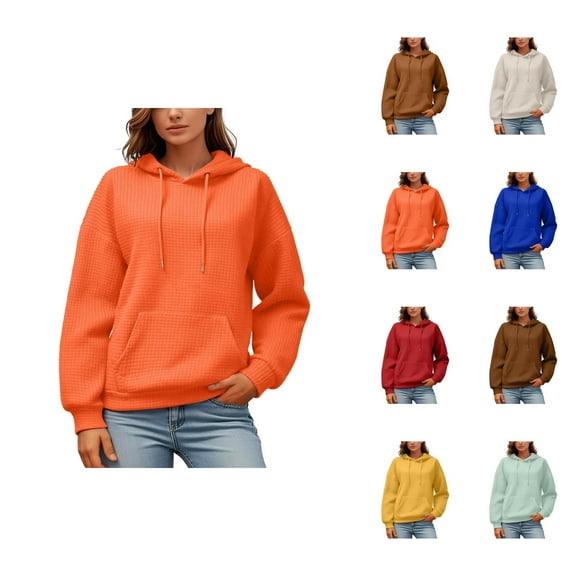 Sweatshirts for Women Women's Solid Sweatshirt Ladies' Fashionable And Casual Solid Color Round Neck Long Sleeved Pocket Sweatshirt And Hoodie