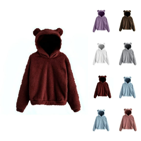 Sweatshirts for Women Women's Solid Sweatshirt Womens Hoodies Cute Bear Ears Hooded Sweatshirts Coat Warm Pullover Tops Casual Loose Fall Outwear